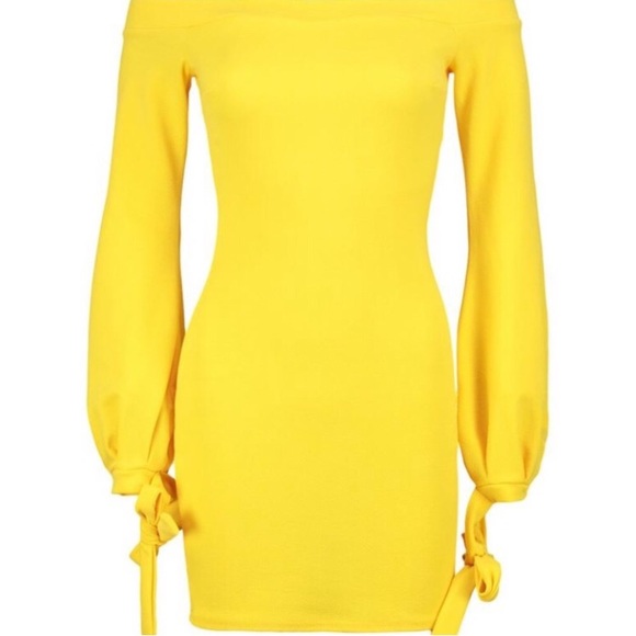 BOOHOO Yellow Bodycon - Off shoulder with cuff - Picture 2 of 10